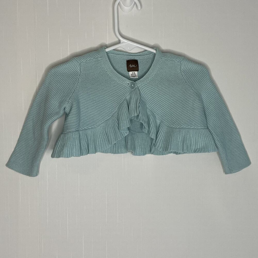 Tea Collection Baby Girl Aqua Ruffled Crop Cardigan Size 3-6M